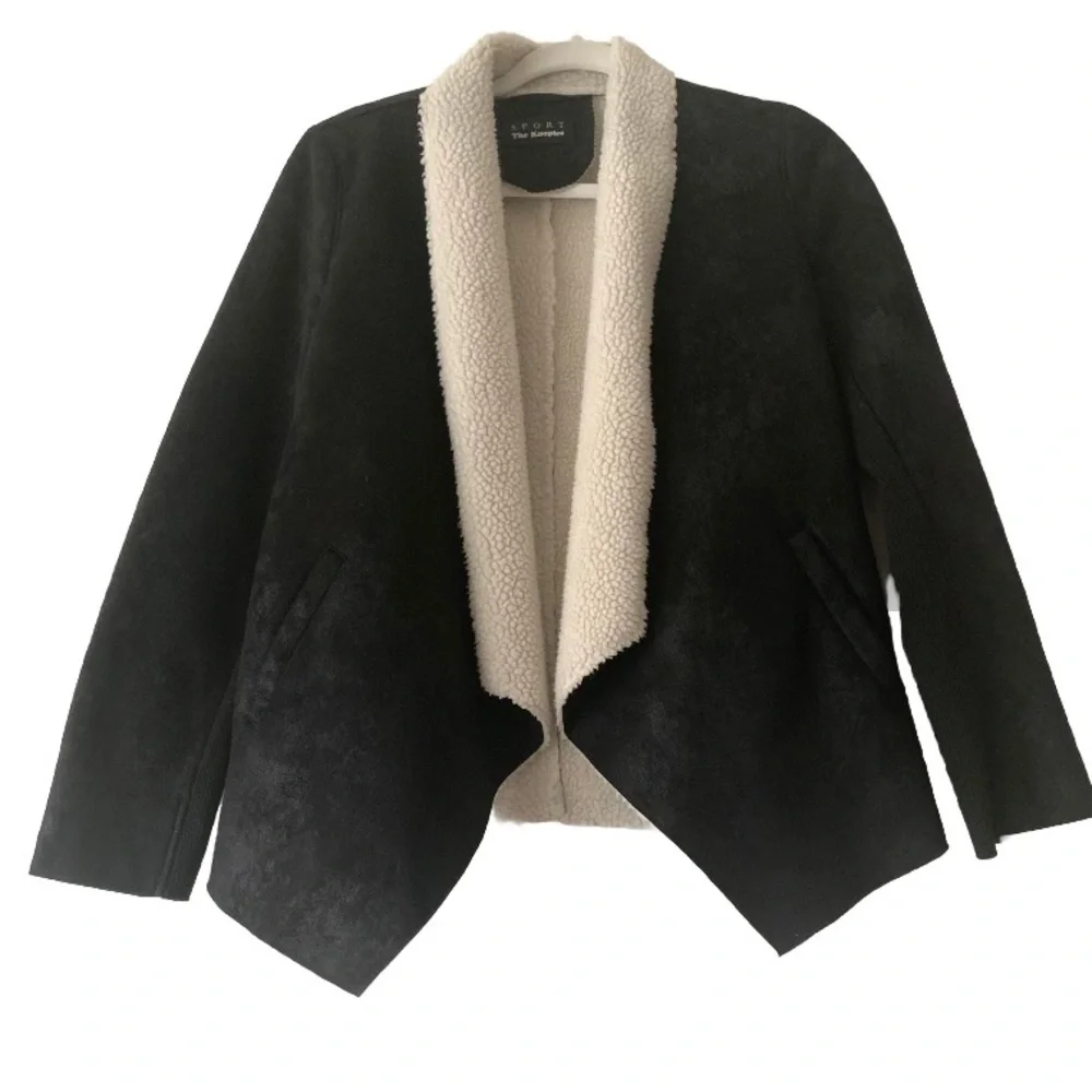 The Kooples Sport Black Suede Sherpa Lined Open Front Jacket Women Sz S Outdoor